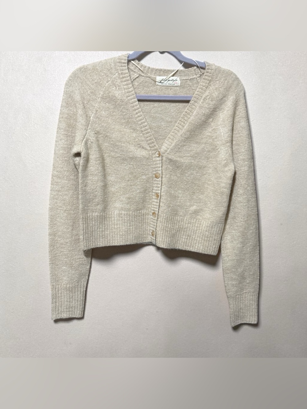 NWOT FP Brown Cream V-Neck Buttoned Cropped Cardigan SZ XSP much like 4th pic